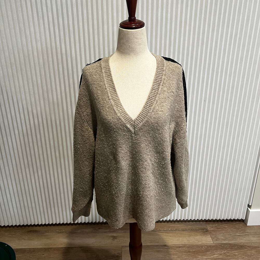 ZARA Women's Knit Sweater With Lace Detail Size S In Beige - Picture 1 of 7